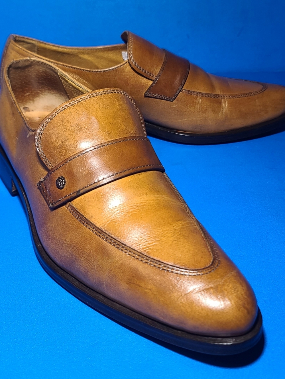 Versus Versace (Vintage) Brown Tan Leather Penny Loafers Shoes Size 8 US. 41 EU